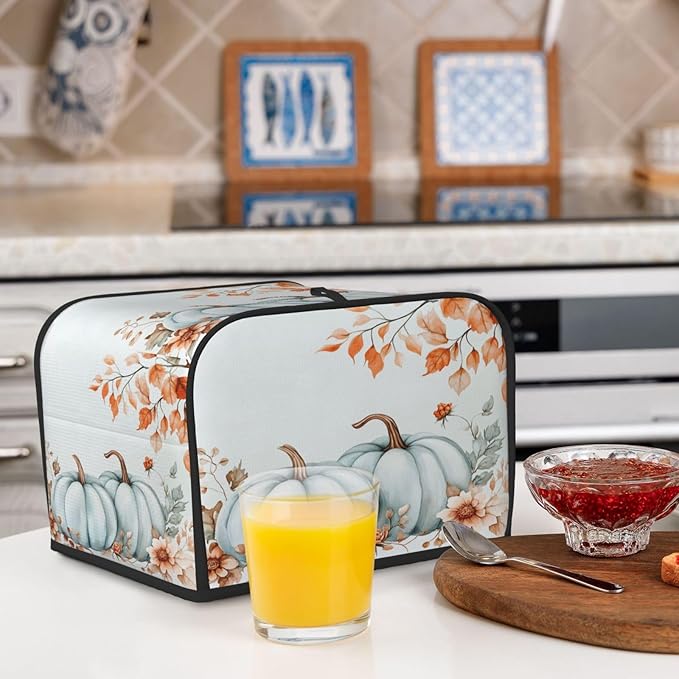 Toaster Cover 4 Slice Pumpkin Fall Leaf Thanksgiving Kitchen Small Appliance Covers with Pockets Dust and Fingerprint Protection