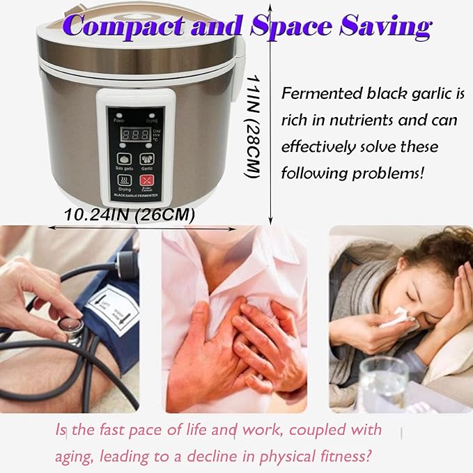 INTBUYING 6L Black Garlic Fermenter 110V Multi Clove Garlic Cooker 3D Heating Full Automatic Intelligent Control with Black Independent Liner