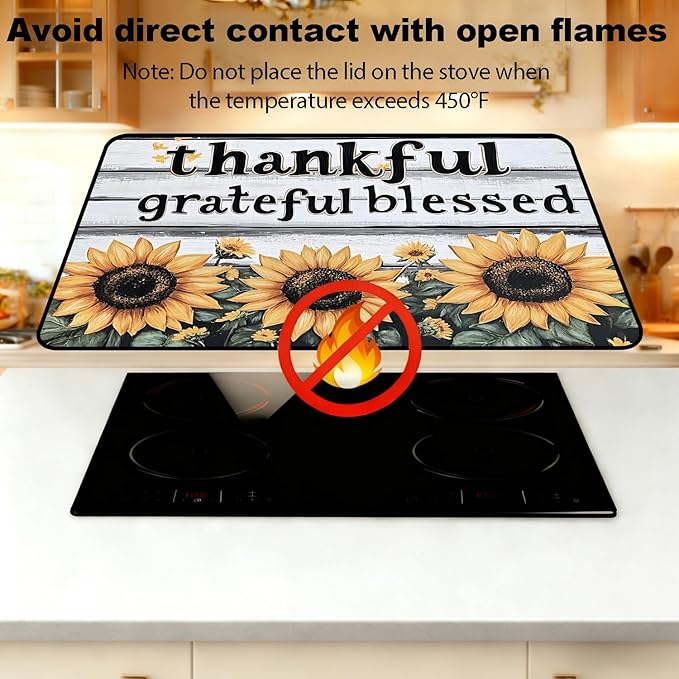 Stove Top Cover for Electric Stove, Vintage Farmhouse Style Glass Cooktop Protector, Multi-functional Kitchen Counter & Washer Top Cover