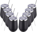 MEWAY 12oz Insulated Wine Tumbler with Press-In Lid, Double Wall Vacuum Stainless Steel Travel Tumbler with Straw,Travel Cup for Coffee and Drinks, Gift for Woman Under 10 dollars(Black,Set of 8)