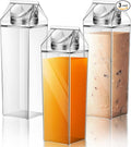 Remerry 3 Pcs Milk Carton Water Bottle Square Plastic Coffee Portable Reusable Milk Carton Cup Leakproof Juice Bottle