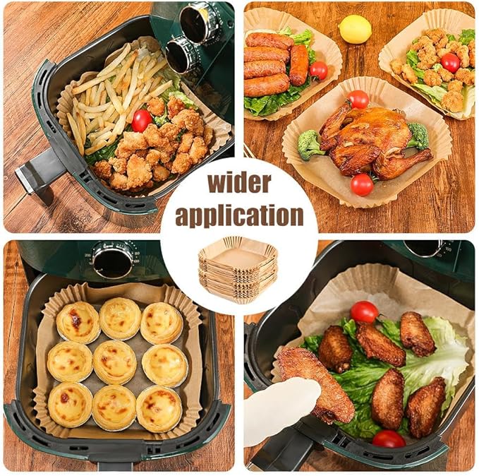 9.5 Inch Paper Air Fryer Liners Disposable,130 Pcs Square Air Fryer Parchment Liners, Suitable for 5-8 Qt,Non-stick &Oil-proof Parchment Paper for Frying