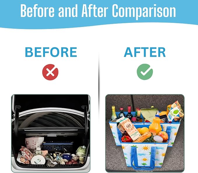 VENO 3 Pack Reusable Grocery Bags, Shopping Bags for groceries, Utility Tote with Handles and Hard Bottom, Foldable Shopping Cart Organizer, Heavy-Duty (Tropical Island, 6 Gallon-3 Pack)