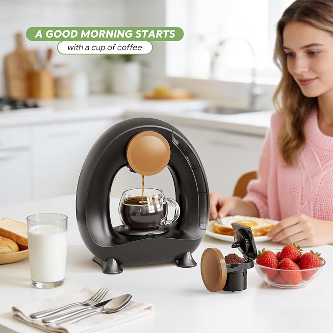 Single Serve Coffee Maker 2 in 1, 1400W Fast Brewer for K-Cup Pods & Ground Coffee, One-Touch Americano & Tea Machine with 2 Reusable Filters, Compact Design for Home Office RV Dorm