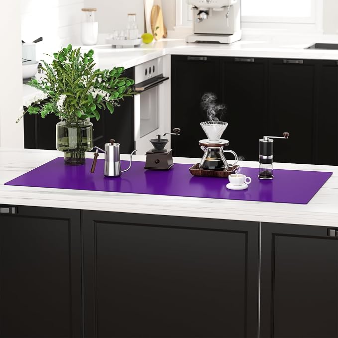 Quality Silicone Table Mat 47x24 Inch - High Heat Resistant (Lab Tested 482°F), Non-Slip Oil-Resistant Surface for Baking & DIY | Waterproof & Easy Clean (Purple)