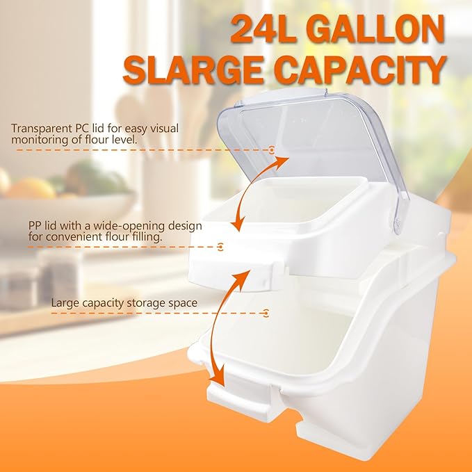 Flour Bin,25 lb Stackable Kitchen Ingredient Storage Container with Lid - Food Pantry Organizer for Flour, Sugar, Rice, Baking,Dog Food Supplies (25lb)