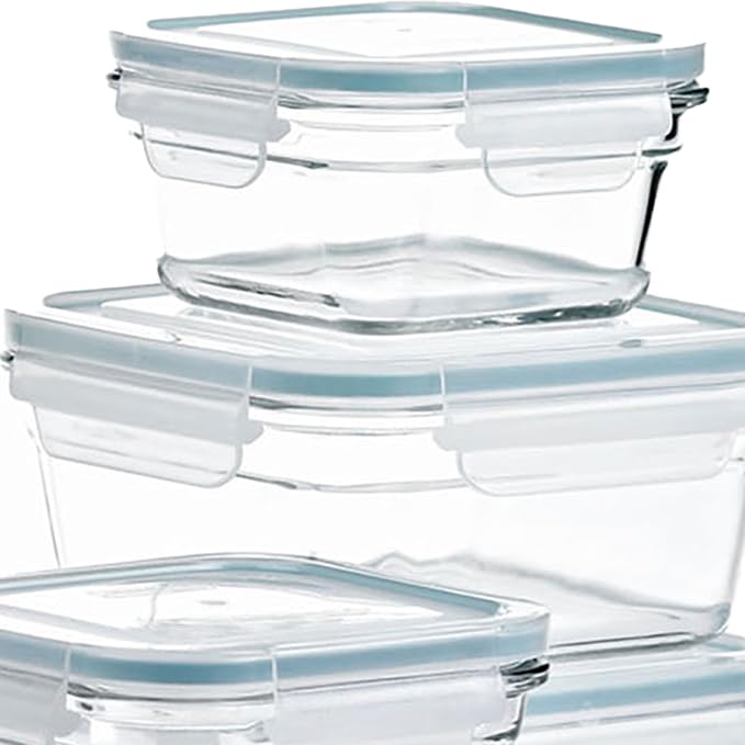 Glasslock Ring Taper 24 Piece Set Stackable Oven Microwave Safe Glass Food Storage Containers with Airtight Latching Lids,Clear