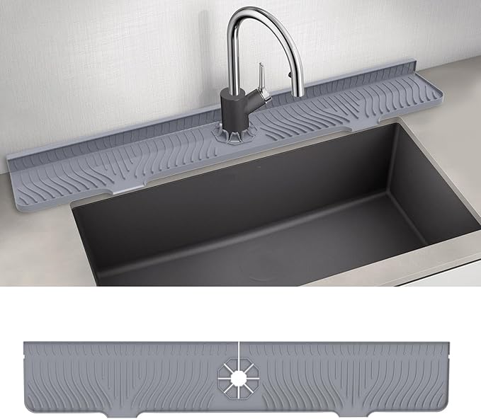 deaunbr 33inch Kitchen Sink Splash Guard Mat,Silicone Material Protects Faucet Handle from Dripping Water,Faucet Mat Splash Catcher,Multipurpose for Kitchen Sink, Sink Sponge Holder