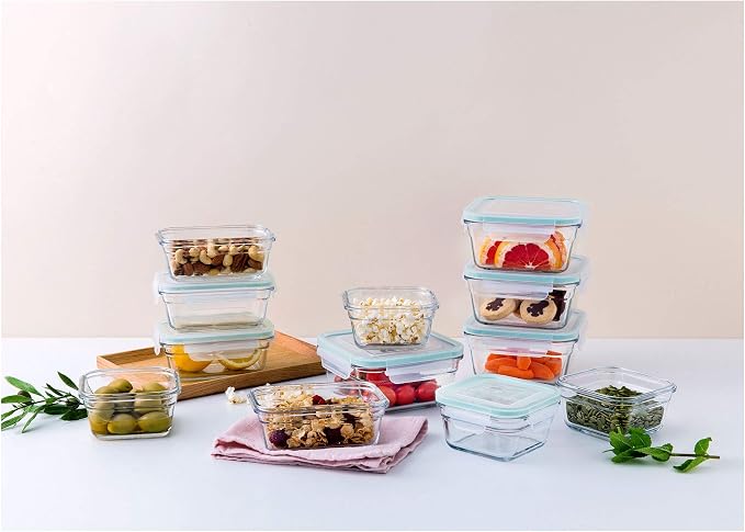Glasslock Ring Taper 24 Piece Set Stackable Oven Microwave Safe Glass Food Storage Containers with Airtight Latching Lids,Clear