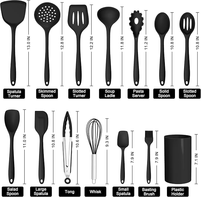 HaWare 20PCS Kitchen Gadgets Set, 14PCS Silicone Kitchen Cooking Utensils Set and 6PCS Mixing Bowls with Airtight Clear Lids (Size 4.6, 3, 1.5QT), Black