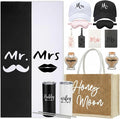Rtteri 14 Pieces Wedding Gift Set for Couple - Mr & Mrs Honeymoon Gifts Include Wedding Towels, 20 oz Wine Tumbler, Hat, Passport Holder, Baggage Tag, Glass Bottle, Honeymoon Tote Bag