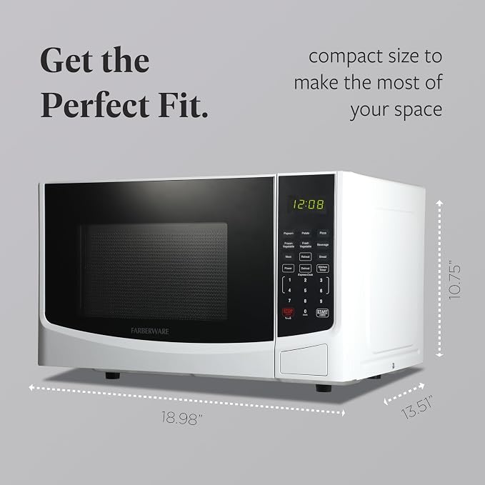 Farberware 0.9 Cu. Ft. Countertop Microwave Oven – 900W Power, Auto Cook Settings, Defrost, and Safety Lock – White