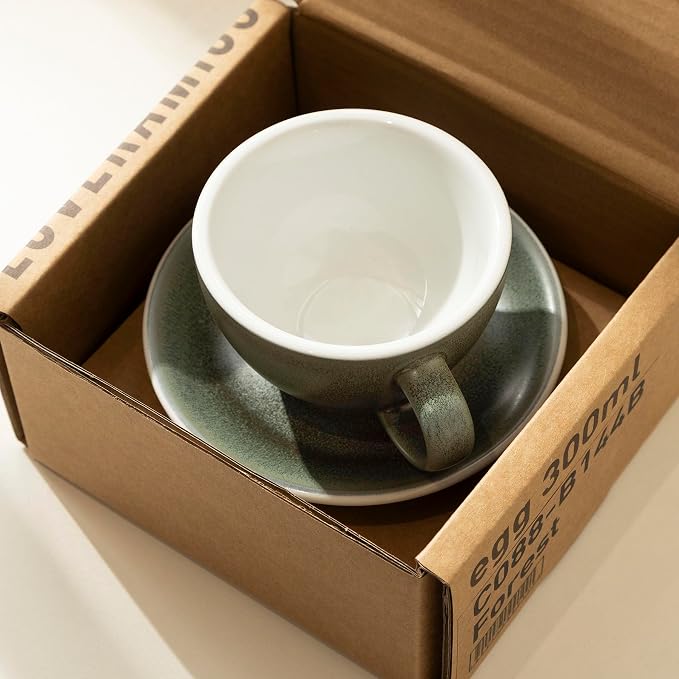 Loveramics Matt Cappuccino Cup, 10 oz Ceramic Latte Art Mug with Saucer, Thick-walled stoneware cup Set, Barista Latte Cup Set for Latte, Cappuccino, Tea - Mineral Colors (Forest, 10OZ)