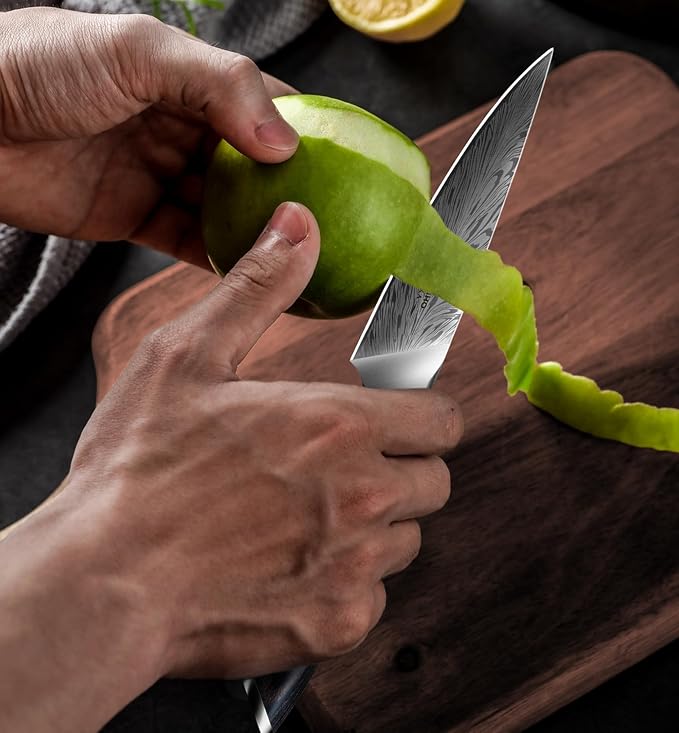 Kitchen Paring Knife 4“ - Japanese Powder Steel 63 HRC Fruit Knife for Peeling & Coring Razor Sharp 12° Edge Vegetable Chopper with Pakkawood Handle