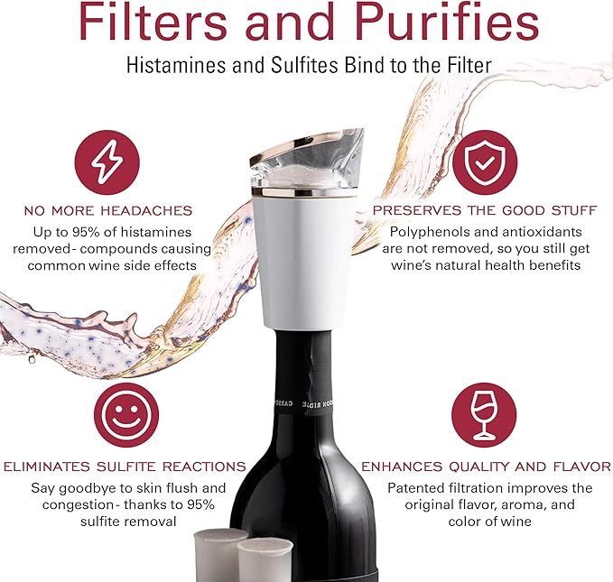PureWine Bio-Pods for Wine Purifier & Aerator - Red & White Wine Filters for Histamines and Sulfites, Helps Allergies & Headaches, Sulfite Remover, Gift Accessories for Women & Men - 8 Refill Pack