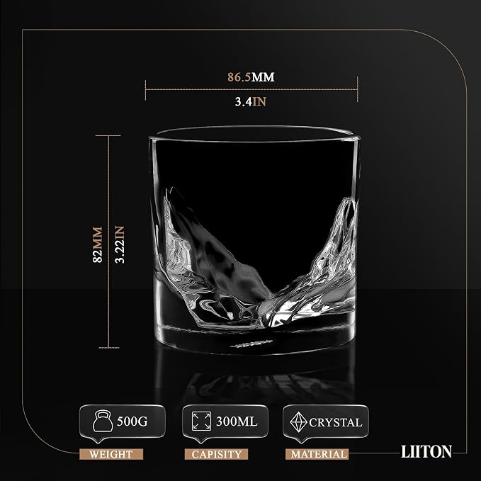 LIITON Grand Canyon Heavy Crystal Whiskey Glasses Gift Set of 4, Thick Freezable Bourbon Glass 1lb Each, Premium Whiskey Gifts for Men, Frozen Crystal Chills Cocktails, 10 oz