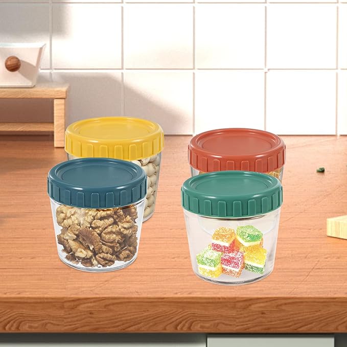 4pcs Glass Storage Jars with Airtight Screw Lids Small Glass Canisters for Tea Coffee Cereals with Sealing Rings for Kitchen and Meal Prep