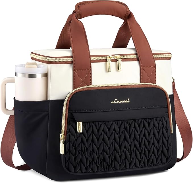 LOVEVOOK Lunch Bag Women, Insulated Wide Opening Adult Lunch Box for Women Work with Cup Holder, Large Lunch Cooler Tote Bag with Utensils Pocket for Office Campus Picnic Beach Mom Nurse Family