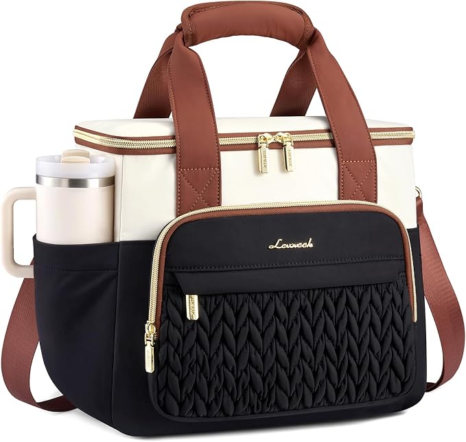 LOVEVOOK Lunch Bag Women, Insulated Wide Opening Adult Lunch Box for Women Work with Cup Holder, Large Lunch Cooler Tote Bag with Utensils Pocket for Office Campus Picnic Beach Mom Nurse Family