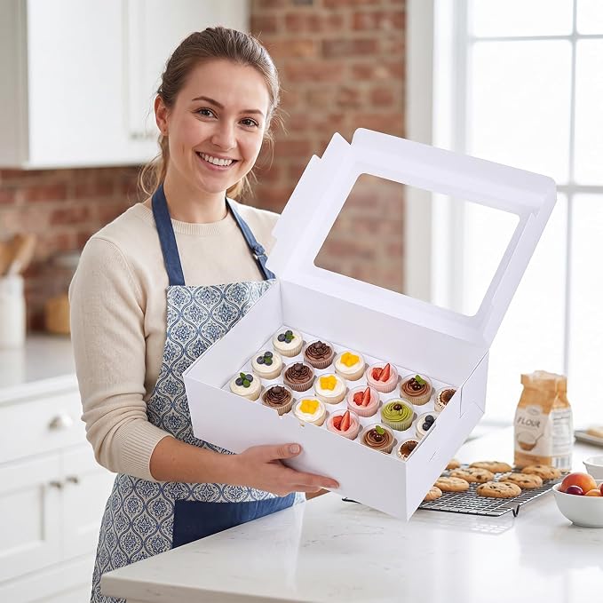 10 Pack Dessert Shooter Box with Window, Holds 24 Count 3 oz Square or Round Cups, Disposable Dessert Carrier for Party & Catering, 12.8 x 8.8 x 5.5 Inch
