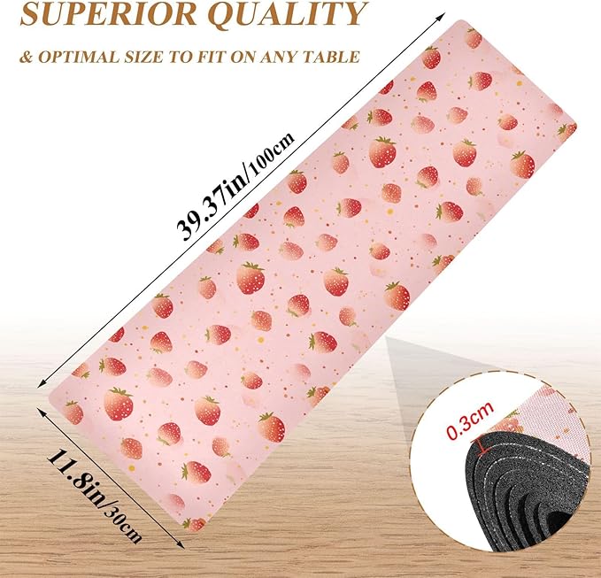 Red Dots Strawberry Trivet Table Runner Heat Resistant 230F for Hot Dishes Pots Plates Kitchen Dining Table Protector Decorative 39.37 X 11.8 Inch