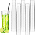 Plastic Highball Glasses with Straws(set of 48), 9 oz Shatterproof Drinking Cups, Tall Whiskey Collins Glass with Straw, Smoothie Tumbler Mojito Cocktail Cup for Wedding Spring Summer Party