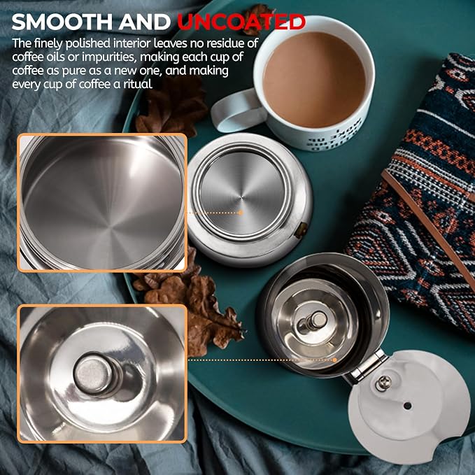2 Cup 100ml Moka Pot Stainless Steel Espresso Coffee Maker Stovetop Coffeemaker Italian Classic Style Brewing Greca Cafe Mocha Machine for Cafeteras Lover Camping Travel and Home Use 3.3oz