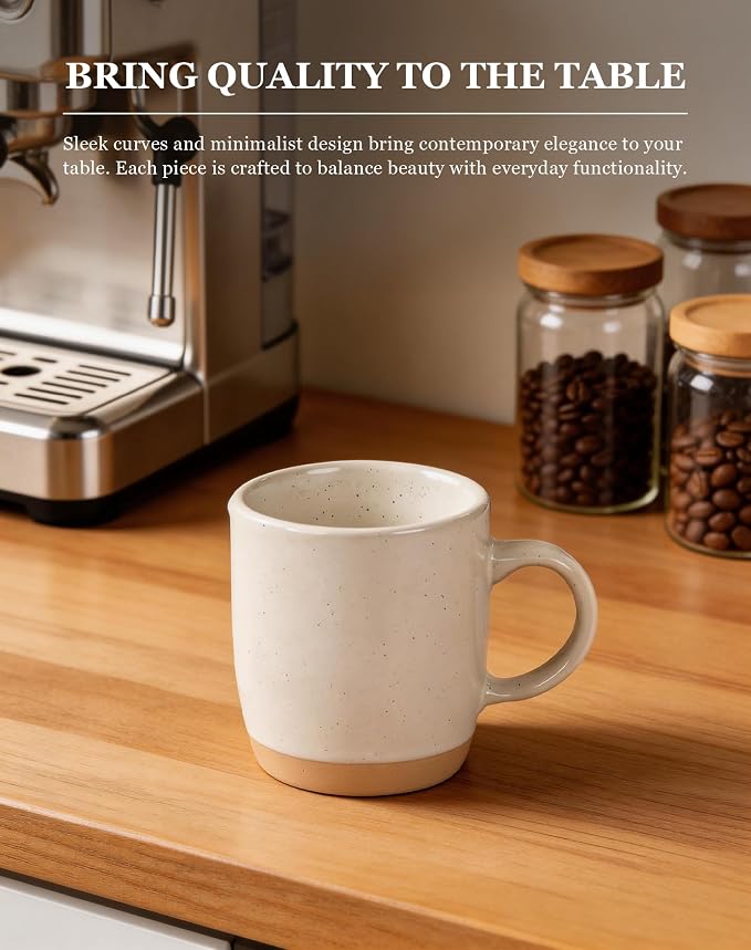 OTAGO Coffee Mugs for 4, 12 oz Mug Set, Partially Unglazed Base,Dringking Cup with Handle for Coffee, Tea, Cocoa, Milk, White