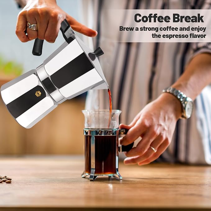 9 Cup Aluminum Moka Pot Classic Stovetop Espresso Coffee Maker 450ml 15oz Coffeemaker Percolator Mocha Pot Greca Coffee Maker Cafe Makers for Italian and Cuban Café Brewing Silver