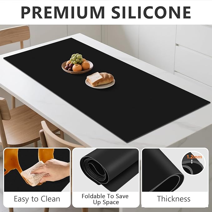 48" x 24" Heat Resistant Mat for Countertop Lanstics Silicone Baking Mat Non-Slip Silicone Mats Multipurpose Countertop Protector Mats Fire Resistant Mat Place Mat for Kitchen Counter (Black)