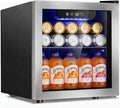 Antarctic Star 48 Can Beverage Refrigerator, 12 Bottle Mini Fridge with Seamless Stainless Steel Glass Door, Digital Temperature Display, Countertop Wine Cooler for Home Bar, Office, Kitchen, Silver