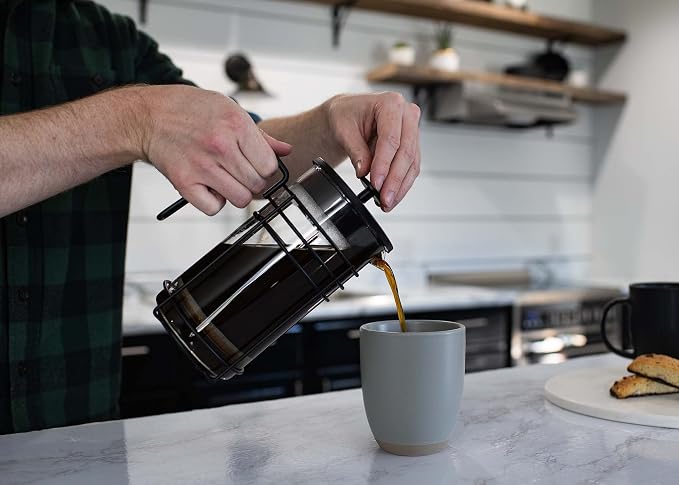 Elanze Designs Black 1 Liter Glass and Chrome Plated French Press Coffee and Loose Leaf Tea Maker