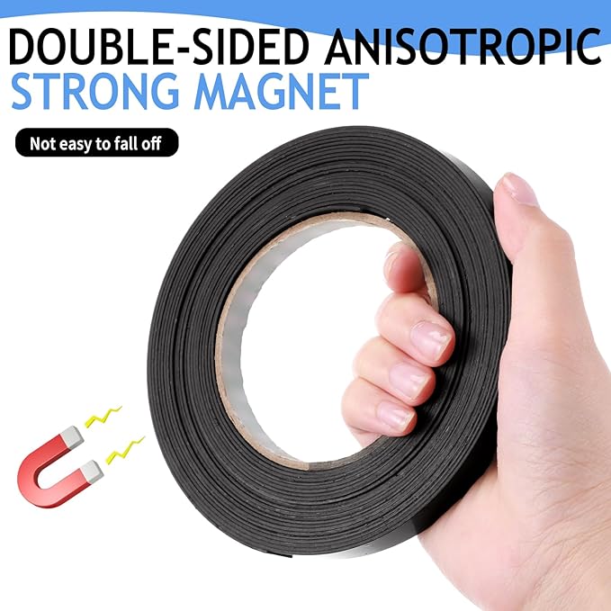 Tellegloww 2 Rolls Black Magnetic Tape Roll Thin Strips, 1/2 Inch x 25 Feet Magnetic Board Dividers Whiteboard Graphic Decorative Tape Marking Line for Classroom Office Art Accessories