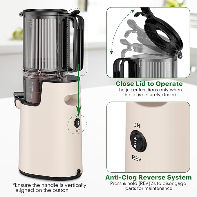 Cold Press Juicer, Masticating Juicer with 5.4" Wide Feed Chute, 350w Slow Juicer Machines Fit Whole Vegetables and Fruits with High Juice Yield, Easy to Clean (Pink)