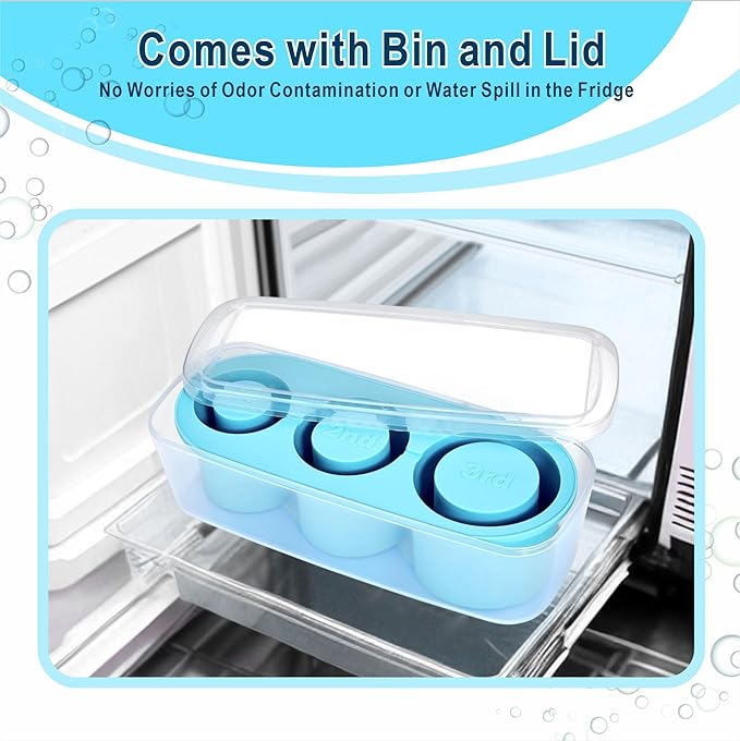 1pc Tumbler Ice Tray for Stanley/Yeti/Simple Modern etc. 40oz Tumblers, Silicone Ice Cube Tray for Tumblers with Bin and Lid, Blue