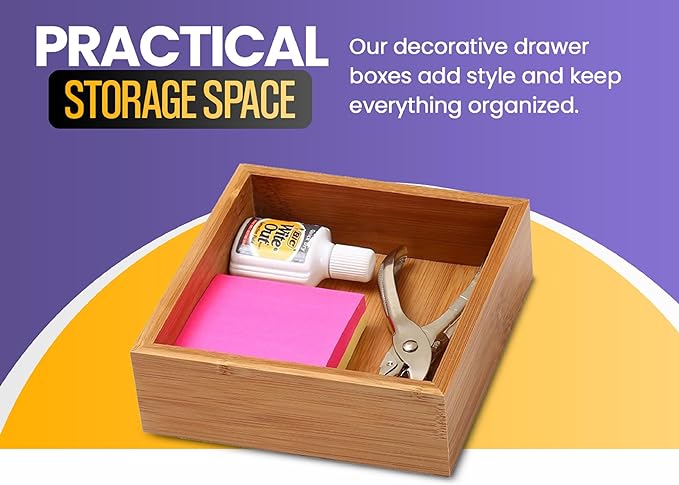 YBM Home Bamboo Drawer Organizer Storage Box for Kitchen Drawer, Junk Drawer, Office, Bedroom, Children Room, Craft, Sewing, and Bathroom, 6 Pack 6x9x2 inch