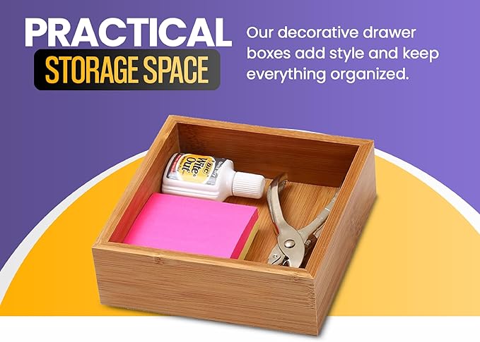 YBM Home Bamboo Drawer Organizer Storage Box for Kitchen Drawer, Junk Drawer, Office, Bedroom, Children Room, Craft, Sewing, and Bathroom, 2 Pack 3x12x2 inch