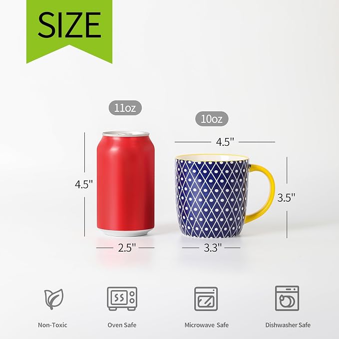 Selamica 10 OZ Coffee Mugs Set of 4, Small Coffee Cups Ceramic with Handle for Cappuccino Latte Cocoa Milk Tea, Dishwasher Microwave Safe, Assorted Colors