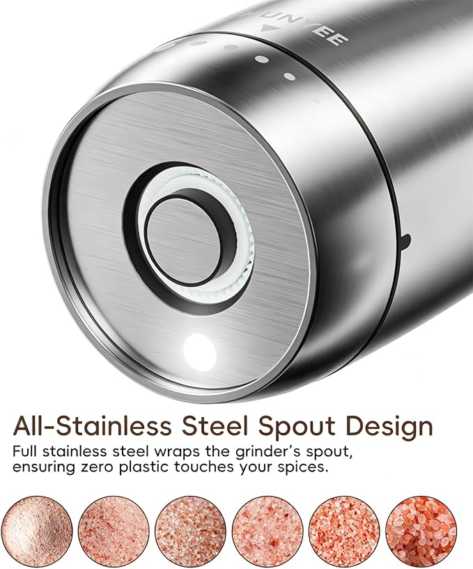 Electric Salt and Pepper Grinder Set - Automatic Stainless Steel Rechargeable Salt and Pepper Grinder Set with Storage Base, Large Capacity, LED Light & Adjustable Coarseness, Ideal Kitchen Gadget