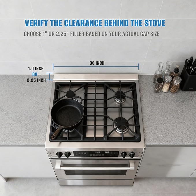 30" Slide-In Range Rear Filler Kit, Stainless Steel Stove Gap Filler Behind Range, Adjustable 1" or 2.25" Backguard Trim Kit, Easy Install Backsplash Gap Cover Compatible with 30" Ranges,Silver