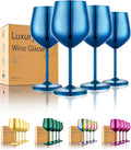 UNISWEET Stainless Steel Wine Glasses Set of 4 Unbreakable Wine Glass 18 oz Unique Metal Wine Goblets for Outdoor, Travel, Camping, Pool, Ideal Gift for Wine Lovers (Blue)