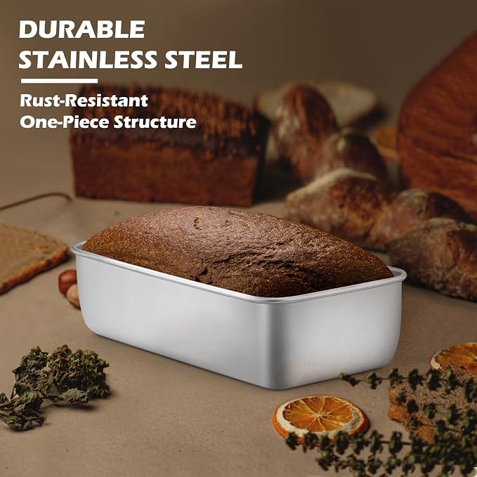 Leonyo Non-Toxic 9x5IN Stainless Steel Loaf Pan for Baking Bread, 4 Pack | Metal Sandwich Bread Loaf Pans, Bread Pan Tins for Homemade Meatloaf Cakes Brownies Lasagnas, Dishwasher Oven Safe