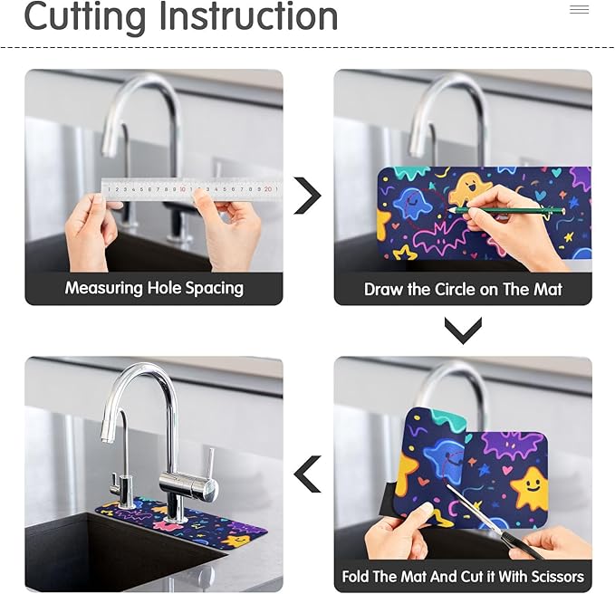 Kitchen Sink Splash Guard 2 PCS 30 Inch Sink Faucet Mat Splash Guard for Bathroom Countertop Water Absorbent Foldable Cuttable Soft Washable Halloween Neon Ghosts Stars and Bats