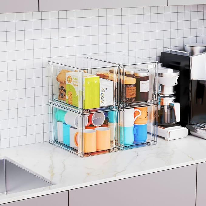 Yieach 2 Pack Baby Bottle Organizer for Countertop,Large Stackable Storage Bins Under The Sink,Acrylic Drawer Organizer and Baby Bottle Station Organization,Clear Plastic Drawer for Pump Parts Storage