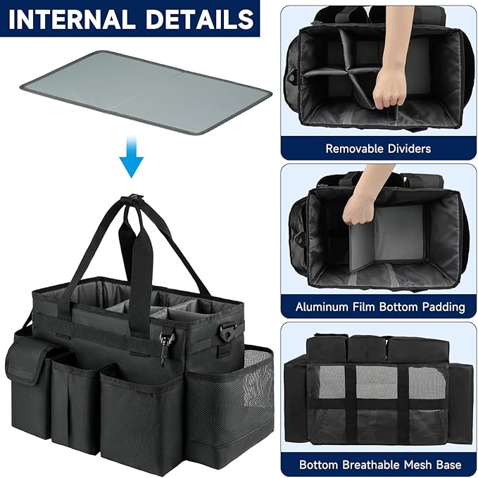 Cleaning Caddy,Cleaning Bag for Housekeepers,Cleaning Supplies Organizer with Handle,Black