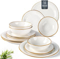 AmorArc Ceramic Dinnerware Sets, Handmade Stoneware Reactive Glaze Plates and Bowls Set, Scratch Resistant | Dishwasher & Microwave Safe, Service for 4 (12pc)