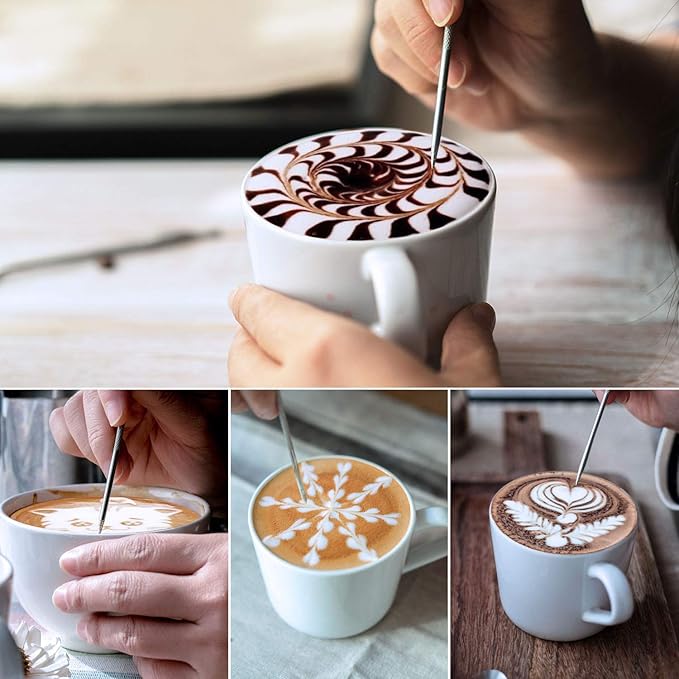 Milk Frothing Pitcher, Thicker Version 600ml 20oz Steaming Pitchers Stainless Steel Milk Coffee Cappuccino Latte Art Barista Steam Pitchers Milk Jug Cup with Decorating Pen