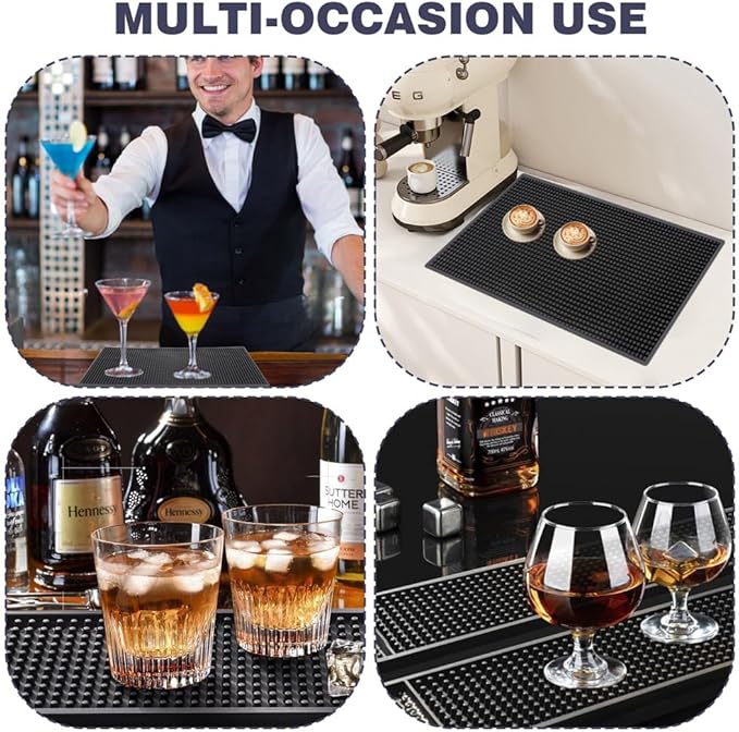 WANGCHAO Bar Mat Set of 4 Nonslip Flexible Rubber Black Bar Service Spill Mat Barber Mats Dish Drying Mat (24" x 12"+18" x 12"+23" x 3"+12" x 6")
