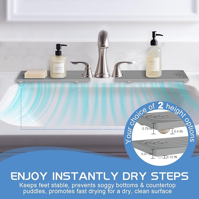 Stone Faucet Mat for Kitchen Sink, Water Absorbent Fast Drying Stone Tray for Sink , Quick Dry Diatomite Splash Guard for Bathroom Counter to Prevent Moisture Buildup, 23.6" x 4", Gark Grey