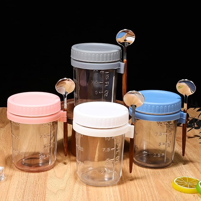 400ml 4pcs Macaron Color Glass Mason Jars with Lids and Spoons, Airtight Large Mouth Food Storage Containers for Overnight Oats, Cereal, and Meal Prep